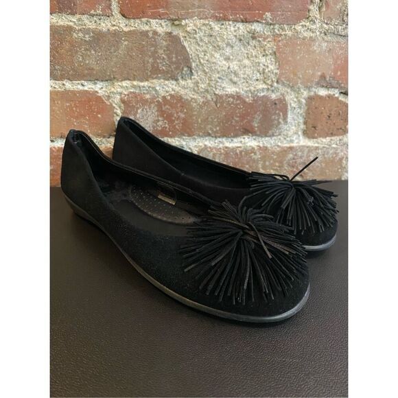The Flexx Black Suede Leather Ballet Flat Shoe with Pompom Women’s Size 6.5 - Picture 1 of 12